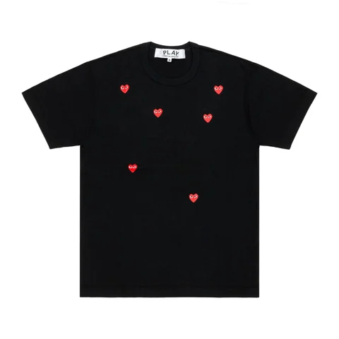 プレイ 半袖Tシャツ 小さい赤ハートを散らしたプリント（ブラック）