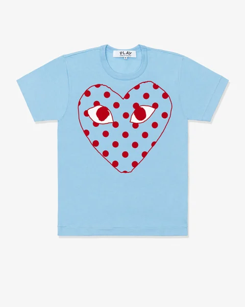 プレイ 半袖Tシャツ カラーTシャツ 赤い水玉のハート（ブルー）