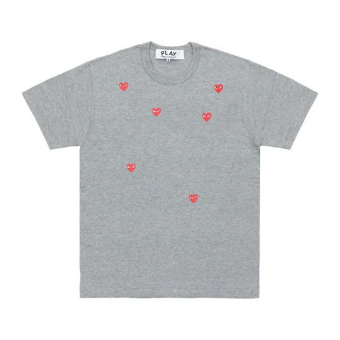 プレイ 半袖Tシャツ 小さい赤ハートを散らしたプリント（トップグレー）