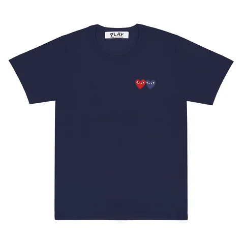 プレイ 半袖Tシャツ カラーTシャツ ハート2つ（ネイビー×ブルー）