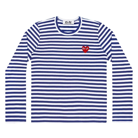 プレイ 長袖Tシャツ ボーダー 赤ハート（ネイビー×ホワイト）