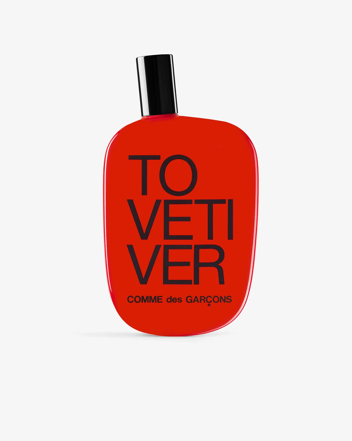 赤いボトルに「TO VETIVER」と大きく書かれた香水