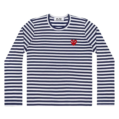 プレイ 長袖Tシャツ ボーダー 赤ハート（ダークネイビー×ホワイト）