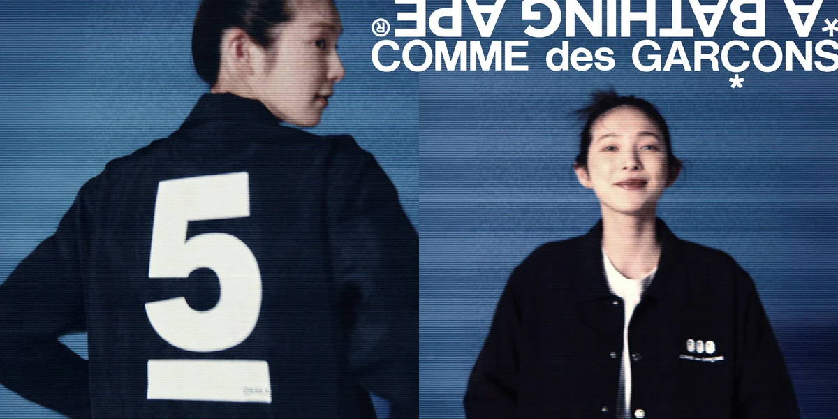 BAPE.COMに掲載された、BAPE STORE® コム デ ギャルソン大阪の5周年記念コレクションのビジュアル。