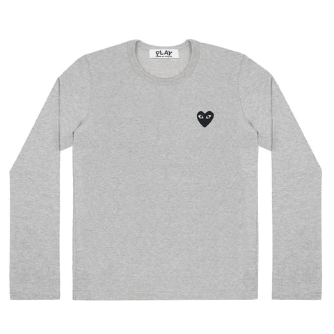 プレイ 長袖Tシャツ グレーに黒ハート（トップグレー）