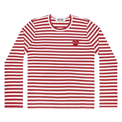 プレイ 長袖Tシャツ ボーダー 赤ハート（レッド×ホワイト）