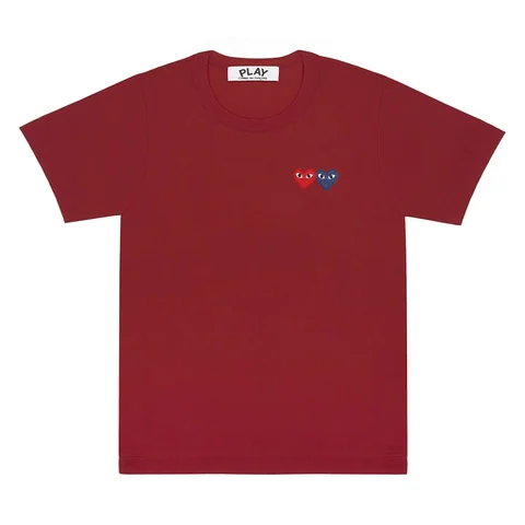 プレイ 半袖Tシャツ カラーTシャツ ハート2つ（バーガンディ×ブルー）
