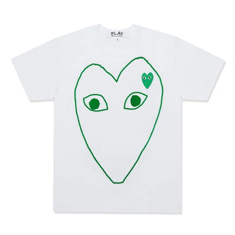 プレイ 半袖Tシャツ 緑の線のハート（ホワイト）