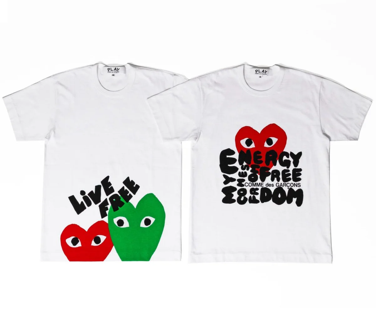 左：LIVE FREE Tシャツ 12,100円　右：MY ENERGY Tシャツ 12,100円