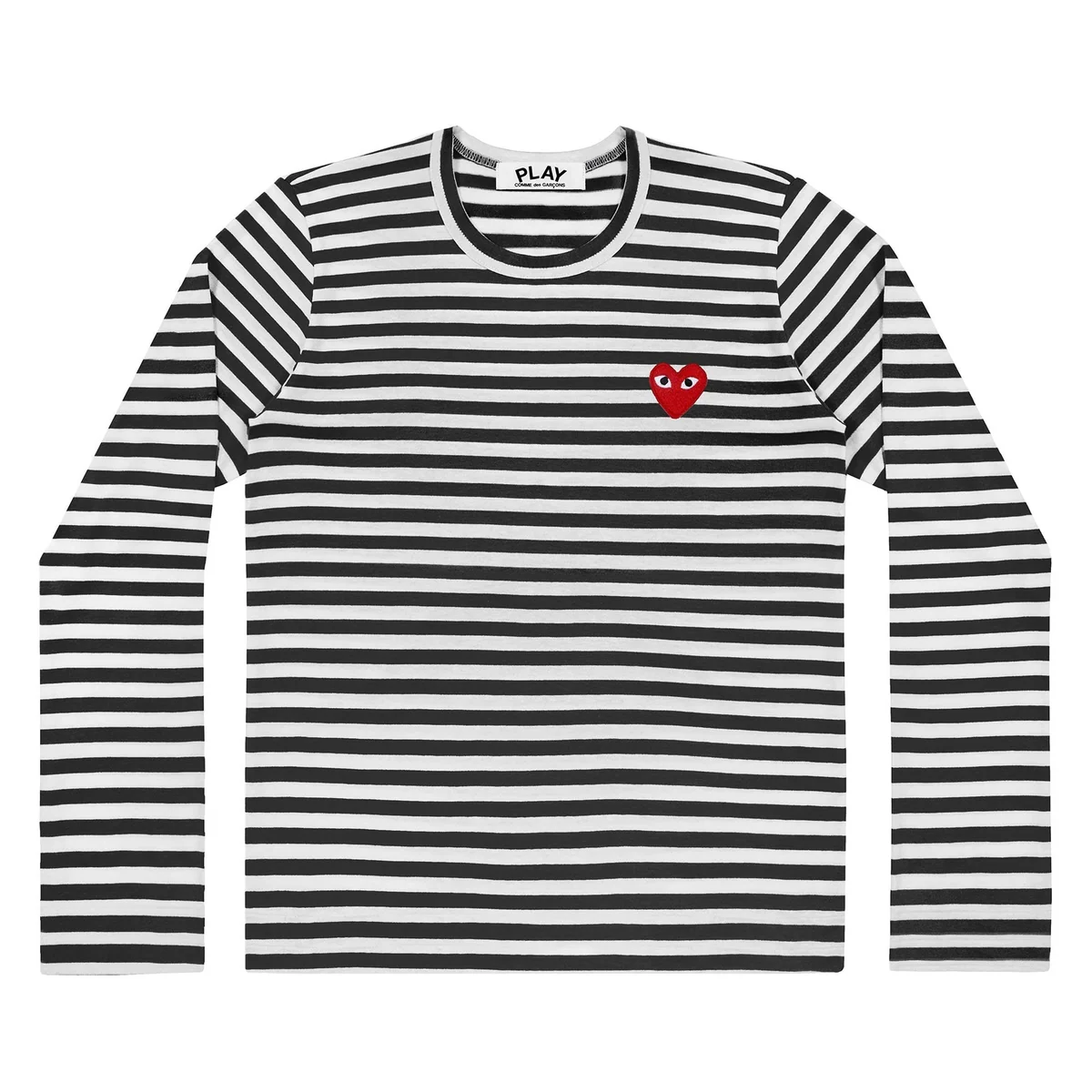 Border Long Sleeve T-Shirt With Red Emblem(Black/White)