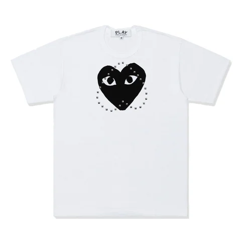 プレイ 半袖Tシャツ 黒ハートのプリント×スタッズ（ホワイト）