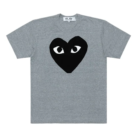 プレイ 半袖Tシャツ グレーに黒い大きなハート（トップグレー）