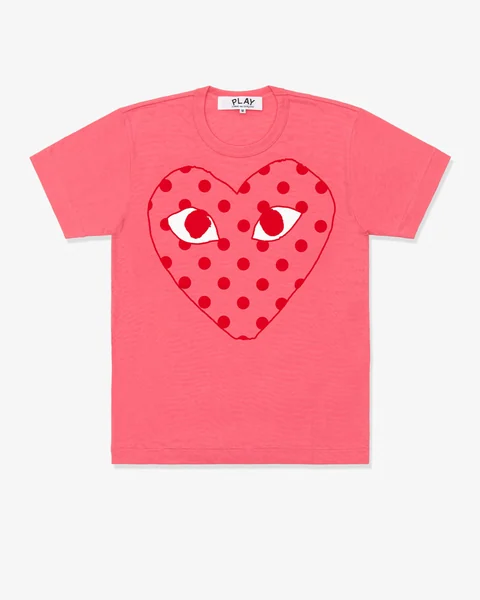プレイ 半袖Tシャツ カラーTシャツ 赤い水玉のハート（ピンク）