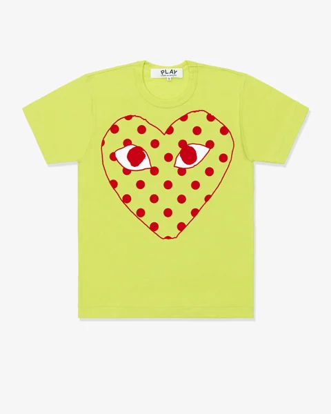 プレイ 半袖Tシャツ カラーTシャツ 赤い水玉のハート（グリーン）