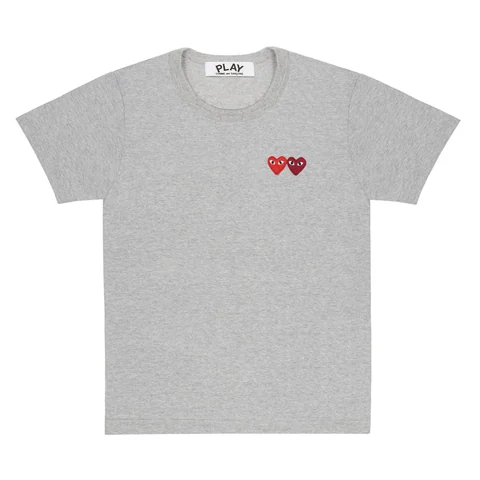 プレイ 半袖Tシャツ カラーTシャツ ハート2つ（トップグレー×バーガンディ）