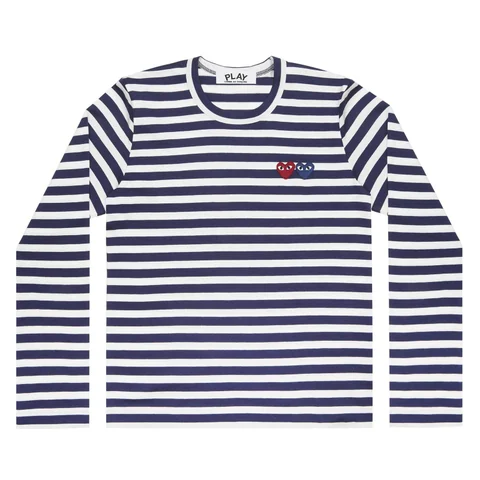 プレイ 長袖Tシャツ ボーダー ハート2つ（ネイビー×ホワイト）