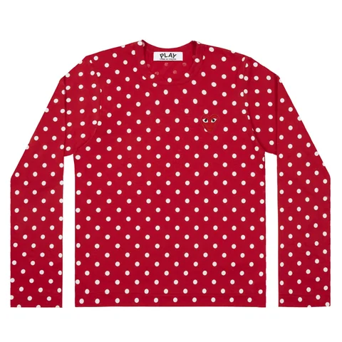 プレイ 長袖Tシャツ 水玉 赤ハート（レッド×ホワイト）