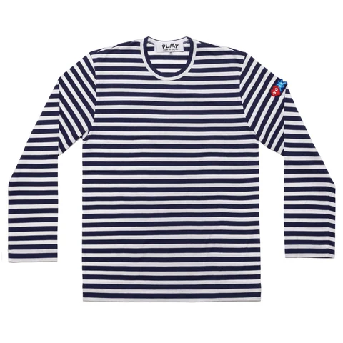 プレイ×インベーダー ボーダー長袖Tシャツ（ネイビー×ホワイト）