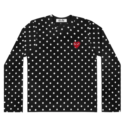 プレイ 長袖Tシャツ 水玉 赤ハート（ブラック×ホワイト）