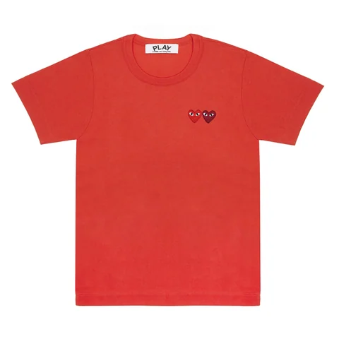 プレイ 半袖Tシャツ カラーTシャツ ハート2つ（レッド×バーガンディ）