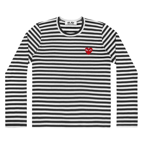 プレイ 長袖Tシャツ ボーダー 赤ハート（ブラック×ホワイト）