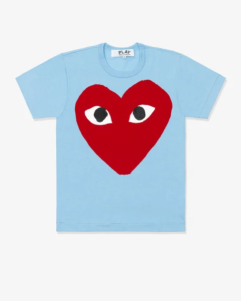 プレイ 半袖Tシャツ カラーTシャツ 赤い大きなハート（ブルー）