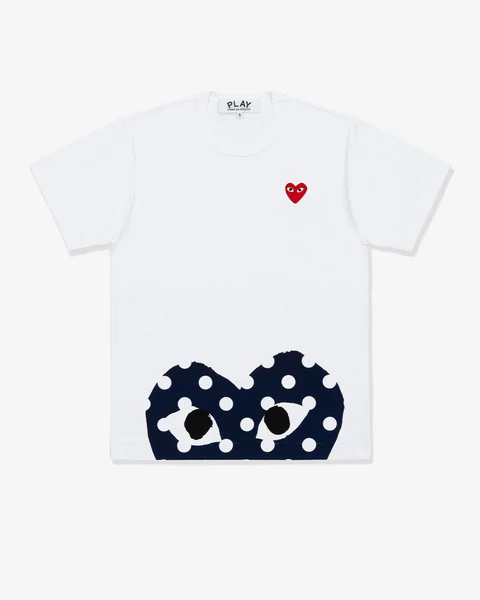 プレイ 半袖Tシャツ 裾に紺の水玉のハート（ホワイト）