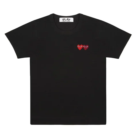 プレイ 半袖Tシャツ カラーTシャツ ハート2つ（ブラック×バーガンディ）