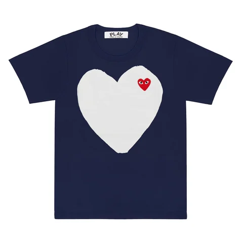 プレイ 半袖Tシャツ 紺地に白い大きなハート（ネイビー）