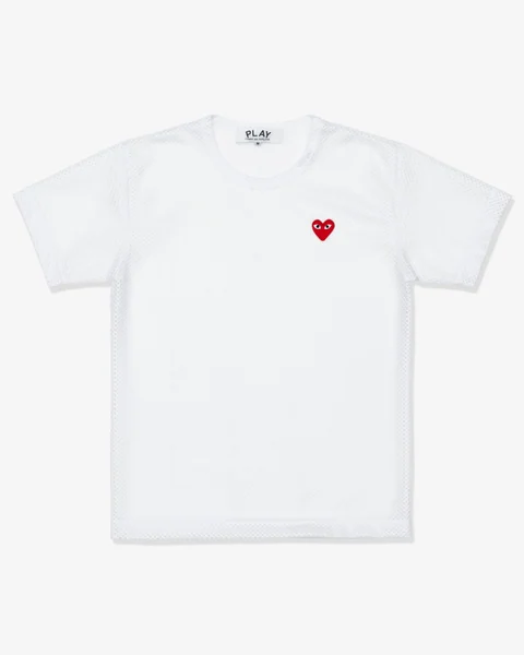 プレイ 半袖Tシャツ メッシュ（赤ハート）（ホワイト）