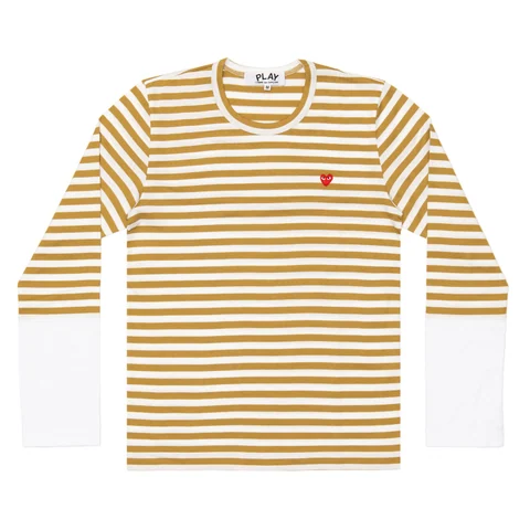 プレイ 長袖Tシャツ ボーダーに白い袖（オリーブ×ホワイト）