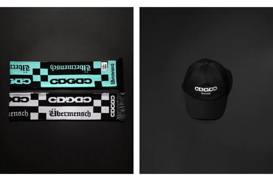 左：CHECKERED STOLE（ホワイト×ブラック・ミント×ブラック）各8,800円　右：CLASSIC CAP 16,500円